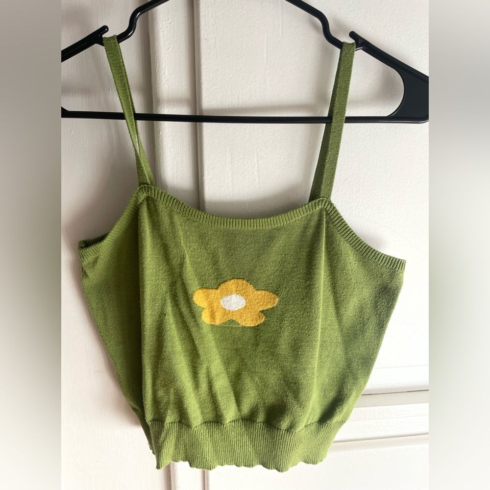 Green spaghetti strap with yellow flower design